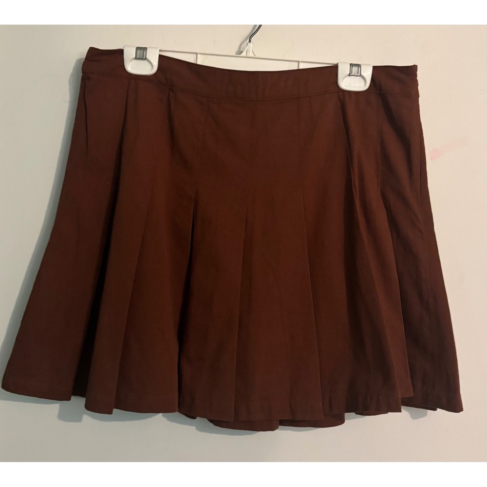 Indigo Rising Womens Sz L Brown Cotton Side Zip Pleated Mini Skirt Casual School